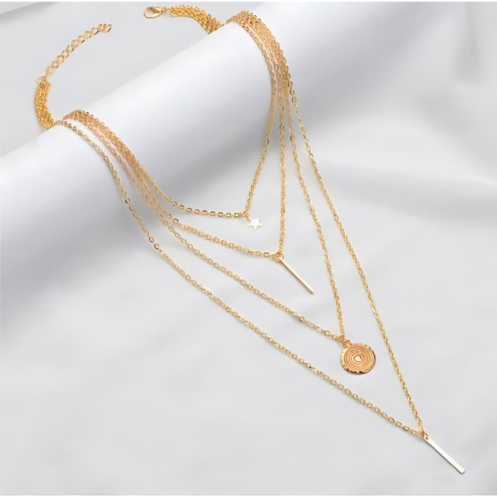 Gold Disc & Bar Multi Choker