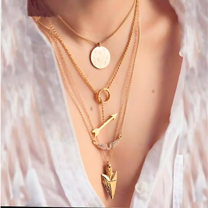 Golden Triple Pendant Necklace