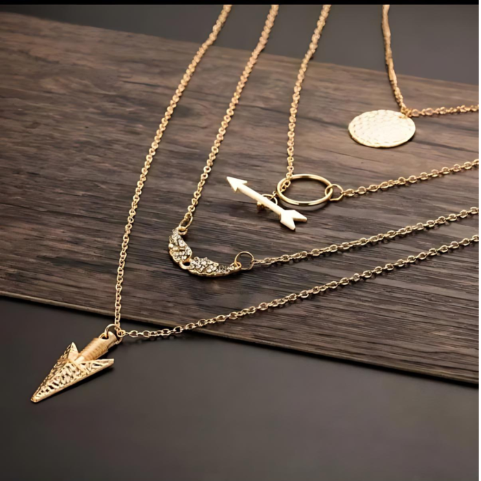Golden Triple Pendant Necklace - Image 2